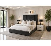 Abstract Haven Ottoman Gas Lift Storage Bed With Headboard Grey