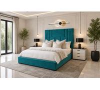 Abstract Haven Ottoman Gas Lift Storage Bed With Headboard Teal