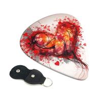 Abstract Heart Guitar Picks 6 Pcs, 0.71mm Thickness Celluloid Plectrum with Leather Picks Holder, Personalized Guitar Pick for Bass Electric Acoustic Guitars Lovers Gift