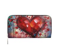 Abstract Heart Leather Wallet For Women Girl, Zip Around Credit Card Holder Long Pu Wallet Clutch Purse Waterproof Travel Handbag