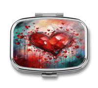 Abstract Heart Pill Case 2 Compartment Metal Small Pill Box Travel Pill Organizer Portable Medicine Container Mini Daily Medication Holder for Vitamin Container Fish Oil