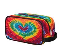 Abstract Heart Shape Tie Dye Toiletry Bag for Travel, Cosmetic Makeup Bag Waterproof Polyester Shaving Bag for Men Women Kids, Portable Organizer for Bathroom Gym Vacation