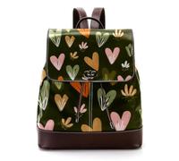 Abstract Heart Shaped Florals Minimalist Pattern PU Leather Backpack Purse for Adult, Fashion Unisex College Students Satchel Schoolbag