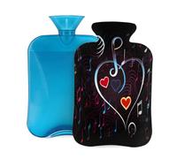 Abstract Heart Shaped Music Notes Hot Water Bottle with Cover, 2L PVC Hot Water Bag with Soft Cover, Reusable Heating Pad for Pain Relief Warm Hands Waist Abdomen Feet & Bed