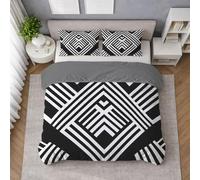 Abstract Heart Stripe Patchwork Duvet Cover Set Earth, Quilt Cover Bedding Set in Washed Microfibre with Pillowcases, Breathable, Soft Touch, Small Double 180 X 220 cm, Easy Care, Light