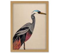 Doppelganger33 LTD Abstract Heron Bird Illustration Coral And Teal Hue Illustration Artwork Framed Wall Art Print A4