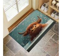 Abstract Highland Cow Door Mats Indoor 45 X 75 Cm, Machine Washable Inside Door Mat, Cartoon Style Soft Doormats, Absorbent Entrance Rug, Anti-Slip Floor Mats For Front Rear Doors (Green)