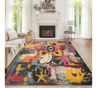 Abstract Hip Pop Rug - Colorful Graffiti Area Rugs for Living Room Bedroom, Washable Non Slip Low Pile Large Carpet 200 x 300 cm, Patterned Rug & Home Decor QAZ82