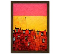 Abstract Historic Building Architecture Sandstone Pink Yellow Artwork Framed Wall Art Print A4 Artery8 Brown One Size
