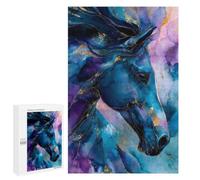 Abstract Horse Portrait in Blue And Gold Jigsaw Puzzle, 1000 PCS, Relaxing Activity for Adults, Versatile Leisure for Adults Who Enjoy Jigsaws, at Home