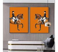 Abstract Horse Rider Orange Canvas Painting Wall Art 2 Pieces Modern Poster Print Image For Living Room Fashion Saudi Home Decor 16"X24"X2Pcs Unframed