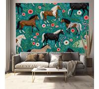 Abstract Horse Tapestry, Flower Animals 3D Printing Wall Tapestry, Blue-Green Suitable For Beach Towels, Yoga Mats, Living Room And Bedroom Decoration - 130 X 150 Cm