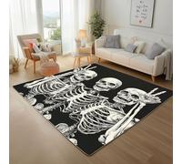 Abstract Human Skeleton Door Mats 200x300cm Runner Rug Black skull Carpet Mat for Bedroom Living Room Hallway Kitchen Front Door Entrance Decor Washable Area Rug