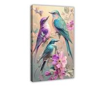 Abstract Hummingbird & Floral Canvas Poster Art Print Bird And Flowers Wall Art Decor For Bedroom & Home Office Animal Aesthetic Wall Decor (1)
