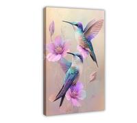 Abstract Hummingbird & Floral Canvas Poster Art Print Bird And Flowers Wall Art Decor For Bedroom & Home Office Animal Aesthetic Wall Decor (2)