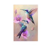 Abstract Hummingbird & Floral Canvas Poster Art Print Bird And Flowers Wall Art Decor For Bedroom & Home Office Animal Aesthetic Wall Decor (2)