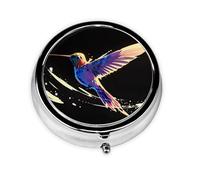 Abstract Hummingbird Mini Round Pill Box, can be Put into Wallet, Pocket, Light and Convenient, 3 Compartment Pill Box, Portable Pill Box,