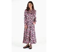 Abstract Ikat Print Shirred Shoulder Midi Dress in Pink Sarta Pink 12-14