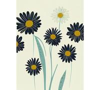 Abstract Illustrated Black Daisy Marigold Blossoms Flowers Large Wall Art Poster Print Thick Paper 18X24 Inch