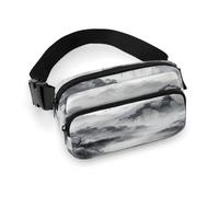 Abstract Ink Painting Fanny Pack Belt Bag with Adjustable Strap Fashion Waist Bag for Outdoor Sports Hiking, white, 20x13cm, Full Printed Waist Bag