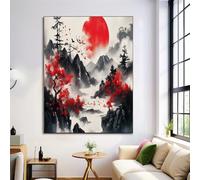 Abstract Ink Painting Style Canvas Wall Art for Living Room Modern Artwork Mountains, Rivers, Trees Bathroom Pictures Bedroom Wall Family Prints Paintings Walls Decorations Hallway Kitchen Office, Red