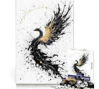 Abstract Ink Splashes Phoenix Art Jigsaw Puzzles 1000 Pieces for Teenagers Brain Skill Smooth Connection Pattern Build Art Decor (50x75cm)