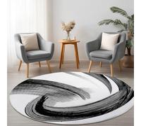 Abstract Ink Wash Black White Stripes Washable Carpet Anti-slip Round Rug 120 cm, Minimalist Non-slip Area Rug for Living Room - Soft Low-Pile Circle Carpet for Dining Room Table Laundry Playroom