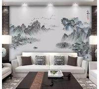 Abstract Ink Wash Landscape Flying Birds Ambience 3D Wallpaper Premium Textured Silk Study Dining Living Room Bedroom Sofa TV Wall Easy Install-200cm×140cm