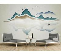 Abstract Ink Wash Landscape Flying Birds Small Boats 3D Wallpaper Luxury Silk Study Dining Feature Sofa Grey Bedroom Living Room Tv Decorative Wall-150cm×105cm