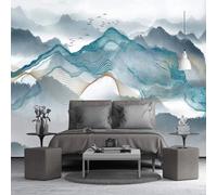 Abstract Ink Wash Lines Mountain Peaks Flying Birds 3D Wallpaper Premium Textured Silk Study Dining Living Room Bedroom Sofa TV Wall Easy Install-300cm×210cm