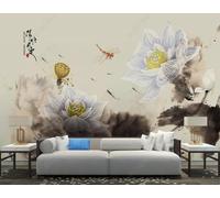 Abstract Ink Wash Lotus Dragonfly Art 3D Wallpaper Easy Install Feature Office Living Room Sofa Bedroom TV Background Wall Decoration-300cm×210cm