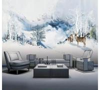 Abstract Ink Wash Mountain Peaks Elk Birds 3D Wallpaper Easy Install Feature Office Living Room Sofa Bedroom TV Background Wall Decoration-150cm×105cm