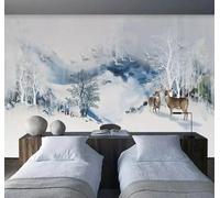 Abstract Ink Wash Mountain Peaks Elk Flying Birds 3D Wallpaper Premium Textured Silk Study Dining Living Room Bedroom Sofa TV Wall Easy Install-430cm×300cm