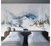 Abstract Ink Wash Mountain Peaks Elk Flying Birds 3D Wallpaper Premium Textured Silk Study Dining Living Room Bedroom Sofa TV Wall Easy Install-350cm×256cm