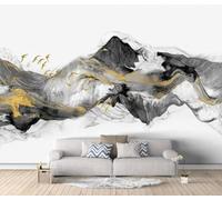 Abstract Ink Wash Mountain Peaks Gold Coloured Flying Birds 3D Wallpaper Luxury Silk Study Dining Feature Sofa Grey Bedroom Living Room Tv Decorative Wall-300cm×210cm