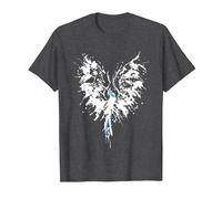 Abstract Inkblot Phoenix | Artistic White & Blue Watercolor T-Shirt, Men, Dark Heather Grey, 6X-Large