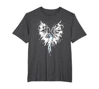 Abstract Inkblot Phoenix | Artistic White & Blue Watercolor T-Shirt, Men's Big and Tall, Dark Heather Grey, 6X Tall