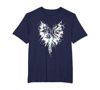 Abstract Inkblot Phoenix | Artistic White & Blue Watercolor T-Shirt, Men's Big and Tall, Navy Blue, 6X Tall