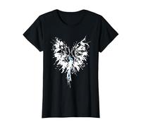 Abstract Inkblot Phoenix | Artistic White & Blue Watercolor T-Shirt, Women, Black, X-Large