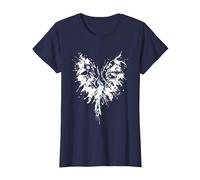 Abstract Inkblot Phoenix | Artistic White & Blue Watercolor T-Shirt, Women, Navy Blue, Large