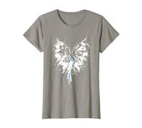 Abstract Inkblot Phoenix | Artistic White & Blue Watercolor T-Shirt, Women, Slate Grey, XX-Large