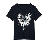 Abstract Inkblot Phoenix | Artistic White & Blue Watercolor T-Shirt, Women's Plus, Black, 6X