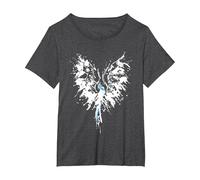 Abstract Inkblot Phoenix | Artistic White & Blue Watercolor T-Shirt, Women's Plus, Dark Heather Grey, 4X
