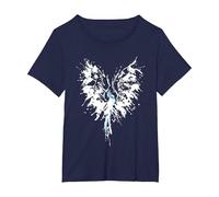 Abstract Inkblot Phoenix | Artistic White & Blue Watercolor T-Shirt, Women's Plus, Navy Blue, 3X