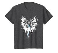 Abstract Inkblot Phoenix | Artistic White & Blue Watercolor T-Shirt, Youth, Dark Heather Grey, X-Small