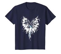 Abstract Inkblot Phoenix | Artistic White & Blue Watercolor T-Shirt, Youth, Navy Blue, Medium