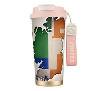 Abstract Irish Flag Map Print Insulated Coffee Mug, 316 Stainless Steel Vacuum Travel Cup, Keep Hot And Cold
