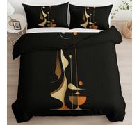 Abstract Irregular Curves Line Art 3D Print Duvet Cover Set 2 Pieces 120 × 150 cm Soft Microfiber Comfy Quilt Covers Bedding Set Reversible with Zipper Closure for Kids Teens Adults, Small, Black