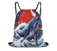 Abstract Japan Anime Whale Swimming Bag Durable Sport Sack Portable Drawstring Backpack For Swim School Yoga 36X42Cm