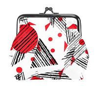 Abstract Japanese Red Black Geometric Pattern Women’s PU Leather Coin Wallets Girls Mini Buckle Coin Purse Pouch
